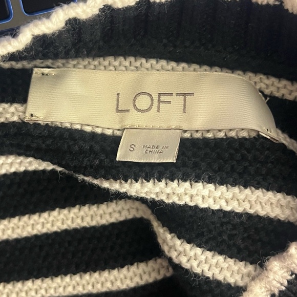 Ann Taylor LOFT 100% Cotton Sweater Black White Whipstitch Raglan Small - Picture 8 of 9